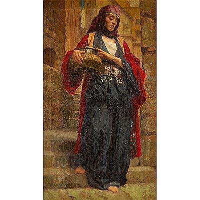 ORIENTAL GIRL WITH A TÂS by Emile Jacque - Auction record, sale price, and art valuation. Compare with similar artists and explore comparable artworks.
