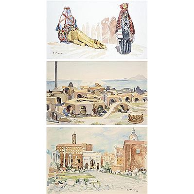VIEW OF CARTHAGO ; THE ROMAN FORUM; WEDDING IN JERBA (3) by Georges Massa - Auction record, sale price, and art valuation. Compare with similar artists and explore comparable artworks.
