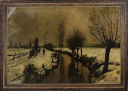 Dutch winter scene with ditch, horse cart and figures by Berend Jan Brouwer - Auction record, sale price, and art valuation. Compare with similar artists and explore comparable artworks.