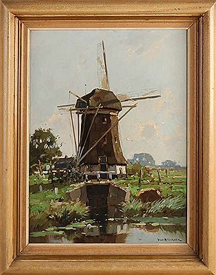 Dutch landscape with polder pumping station