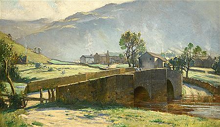 A view of Buckden Bridge with haymaking beyond by Bertram Walter Priestman - Auction record, sale price, and art valuation. Compare with similar artists and explore comparable artworks.