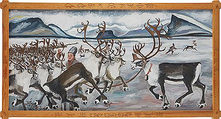 Sample artwork by Lars Pirak (1933 - 2008), known for painting - View similar artists and auction records