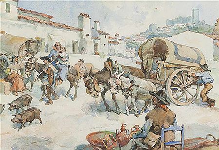 Sample artwork by Alfredo De Morais (1872 - 1971), known for watercolor paintings - View similar artists and auction records