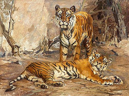 Two tigers by Cornelis Jan Mension - Auction record, sale price, and art valuation. Compare with similar artists and explore comparable artworks.