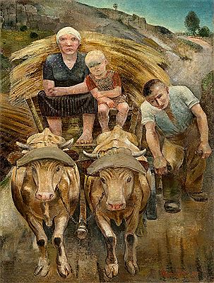 Family Returning Home by Oxcart