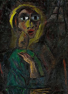 Sitzende Frau vor einem Fenster.