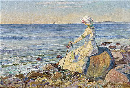 Ella, the Wife of the Artist, on a Beach in Hornbaek by Carl Hornung-Jensen - Auction record, sale price, and art valuation. Compare with similar artists and explore comparable artworks.