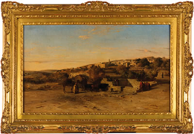 Brummana from Mount Lebanon, figures and dromedaries at the source