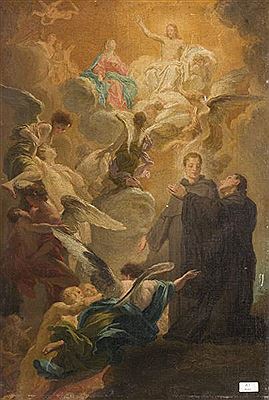 San Nicola da Tolentino e il Beato Antonio da Amandola(?) intercedono per le anime del purgatorio