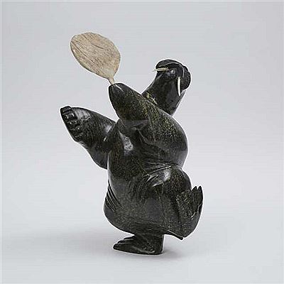DRUM DANCING WALRUS by Kellypalik Qimirpik - Auction record, sale price, and art valuation. Compare with similar artists and explore comparable artworks.
