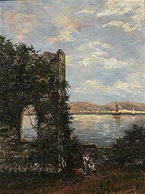 Children at the ruin by the river.