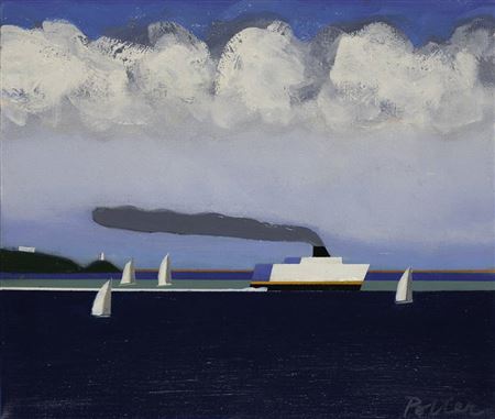 DUBLIN BAY (FERRY DEPARTING, SAILBOATS)