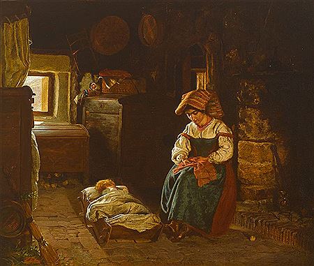 INTERIOR WITH MOTHER AND CHILD, ROME, 1863