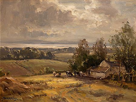 CATTLE GRAZING BY A COTTAGE
