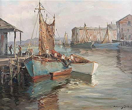 "Evening on the Harbor" , Depicting: fishing boats with figures, Gloucester