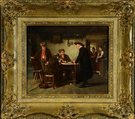 "Caught on evil ways - A farmer surprises his son while playing cards"