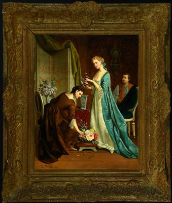 "Young women tying flowers"