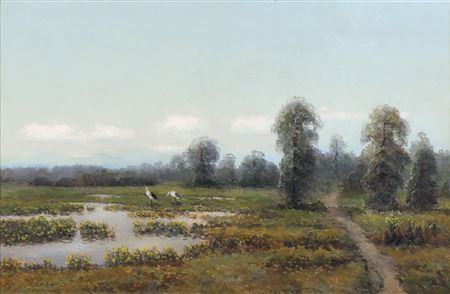 STORK ON THE BACKWATER by Victor Korecki - Auction record, sale price, and art valuation. Compare with similar artists and explore comparable artworks.
