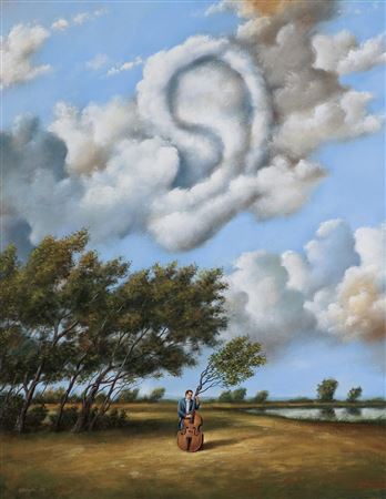 INTIMATE SOUNDS OF BELONGING, 1994 by Rafal Olbinski - Auction record, sale price, and art valuation. Compare with similar artists and explore comparable artworks.