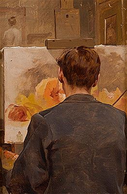 Self-portrait presumed at the easel by Georges (Henri) Privat-Livemont - Auction record, sale price, and art valuation. Compare with similar artists and explore comparable artworks.