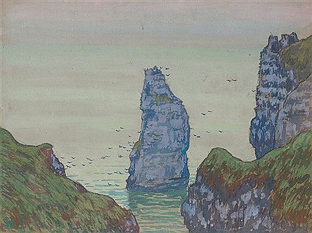 View of the Aiguille d'Etretat between the cliffs by Jean François Auburtin - Auction record, sale price, and art valuation. Compare with similar artists and explore comparable artworks.