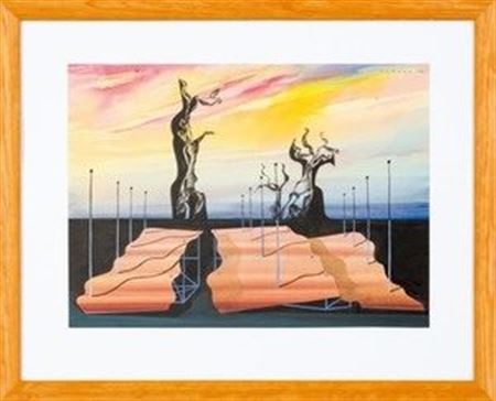 Stage design for parallel dramatic interpretation: Karel Hynek, Vratislav Effenberger, U jezera slz (scene 1) by Josef Istler - Auction record, sale price, and art valuation. Compare with similar artists and explore comparable artworks.