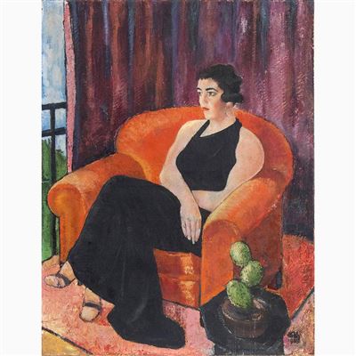 Portrait of a woman in a black dress, 1936 by Amerigo Tot - Auction record, sale price, and art valuation. Compare with similar artists and explore comparable artworks.