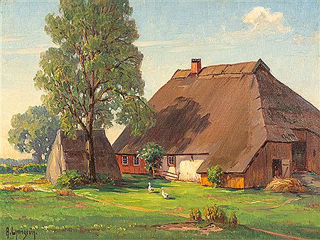 Mecklenburger Bauerngehöft by Arnold Lyongrun - Auction record, sale price, and art valuation. Compare with similar artists and explore comparable artworks.