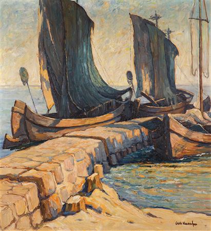 Barges in the port of Nida by Carl Knauf - Auction record, sale price, and art valuation. Compare with similar artists and explore comparable artworks.