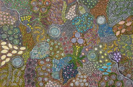 "Alparra Seed Dreaming" by Tanya Price Nangala - Auction record, sale price, and art valuation. Compare with similar artists and explore comparable artworks.