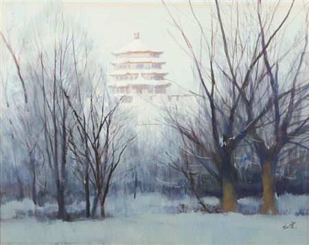 Sample artwork by Chudian Chen (1944 - 2021), known for paintings of realist figures, river scenes, buildings in landscape, graphic design - View similar artists and auction records