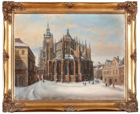 Winter View of the Church of St. Guy at Prague Castle from the Side of the St. George Monastery