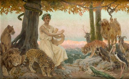 Orpheus tames the wild beasts