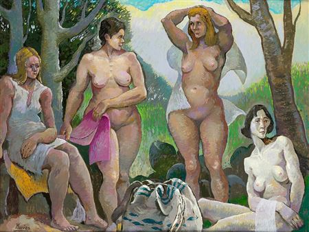 Swimmers in the river by Isidro Lopez Murias - Auction record, sale price, and art valuation. Compare with similar artists and explore comparable artworks.