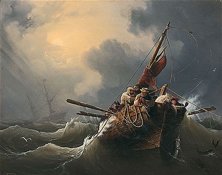 Scène de pêche par gros temps