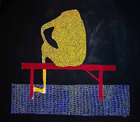 Sample artwork by Amadou Sanogo (Born 1977), known for bogolan painting technique using unconventional materials - View similar artists and auction records