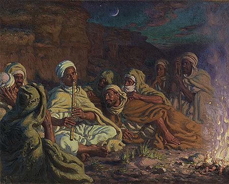 Campement autour d'un joueur de flûte, 1900