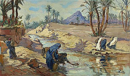 Sample artwork by Henri Jean Pontoy (1888 - 1968), known for representing daily life of moroccan inhabitants in his artwork, souk scenes - View similar artists and auction records