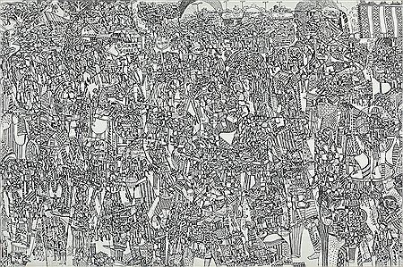 Sample artwork by Houston Maludi (Born 1978), known for line painting in black and white, representing kinshasa - View similar artists and auction records