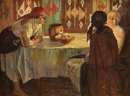 Peasant girls inside [1927] by Nicolae Enea - Auction record, sale price, and art valuation. Compare with similar artists and explore comparable artworks.