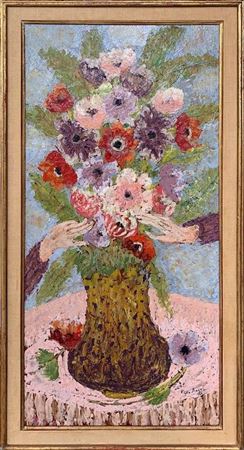 Sample artwork by Rifka Angel (1899 - 1988), known for genre, figure and floral still life painting - View similar artists and auction records