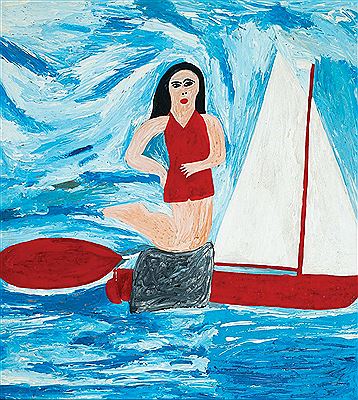 Mermaid and Red Sailboat