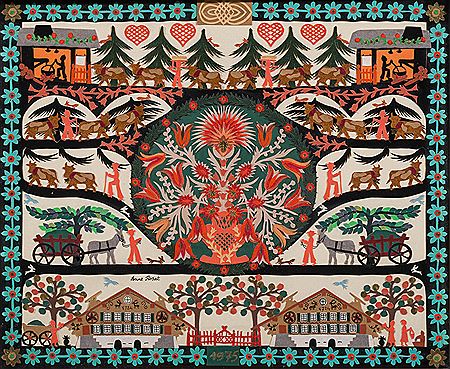 Flowers with fir trees in red and green by Anne Rosat - Auction record, sale price, and art valuation. Compare with similar artists and explore comparable artworks.