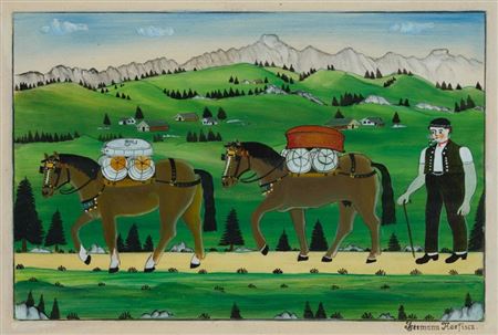Grempler mit Saumpferden vor Säntis,1962