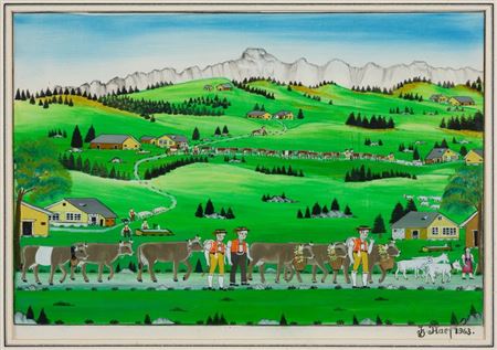 Alpaufzug,1963 by Hermann Naef - Auction record, sale price, and art valuation. Compare with similar artists and explore comparable artworks.