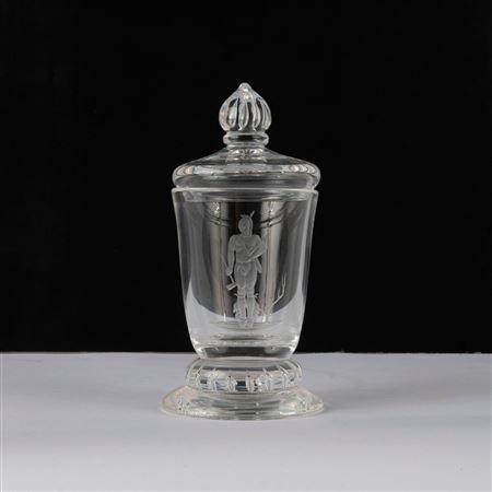 Native American warrior on lidded cup