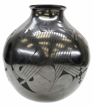 Mata Ortiz Black on Black Pottery Olla