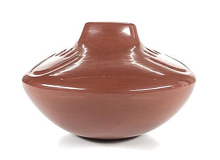 Santa Clara Pueblo Redware Jar With Three Bear Paws