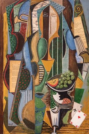 Cubist composition with woman and still life