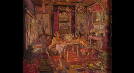 Two Women Arranging Flowers in The Interior